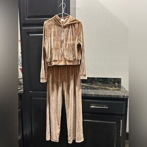 PINK Victoria's Secret Tan Velvet Hoodie and matching pants